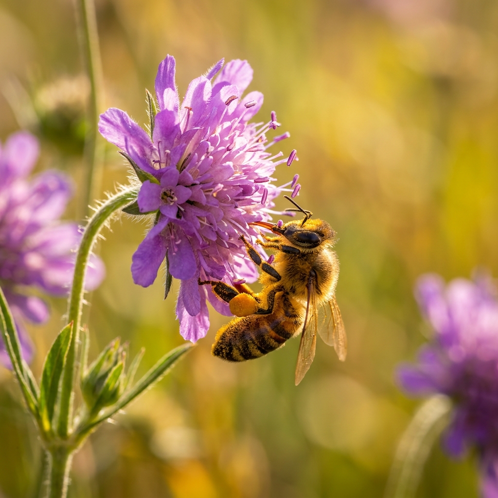 Honeybee pollinating flower